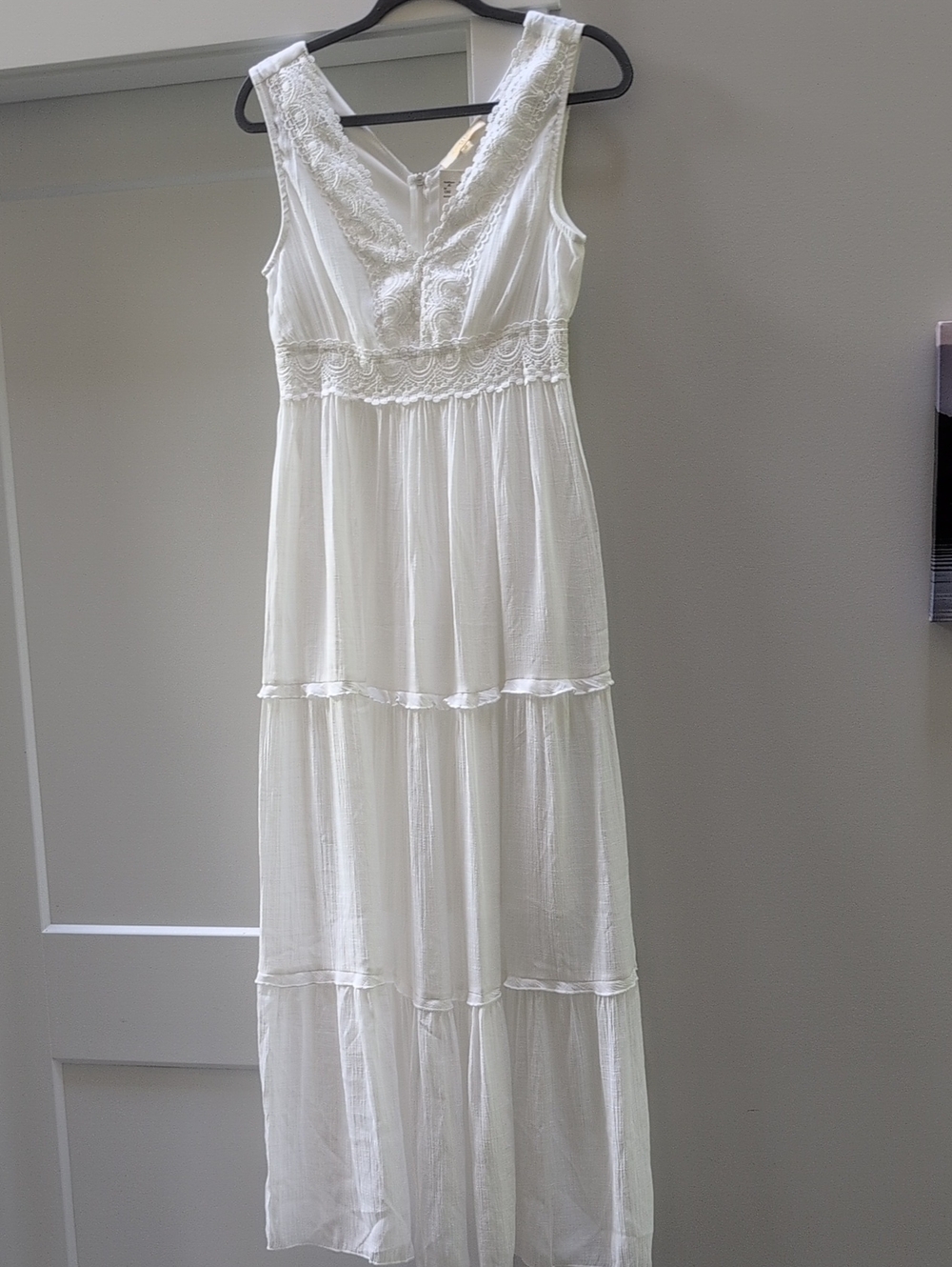 NWT Rebellion White Lace-Trim Tiered Maxi Dress M
